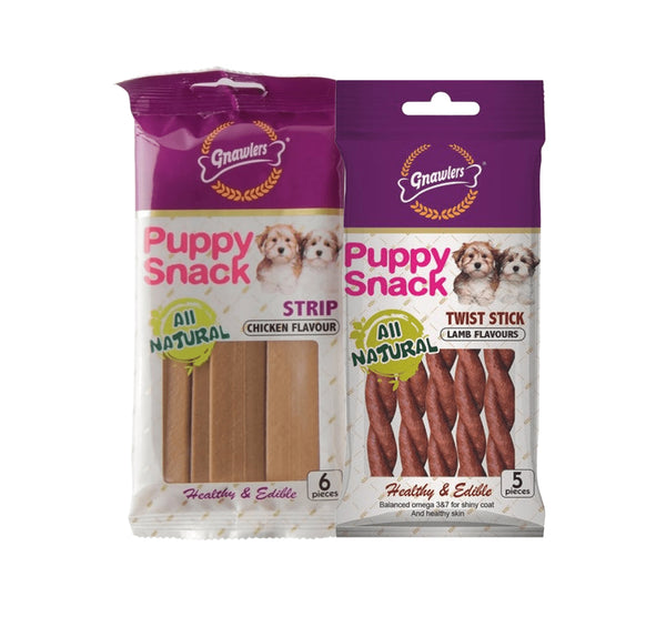 Gnawlers Puppy Snack Strip Chicken and Twist Stick Lamb Flavoured Dog Treats Combo