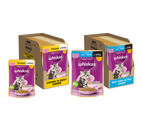 Whiskas Tuna in Jelly and Chicken in Gravy Meal Kitten Cat Wet Food Combo