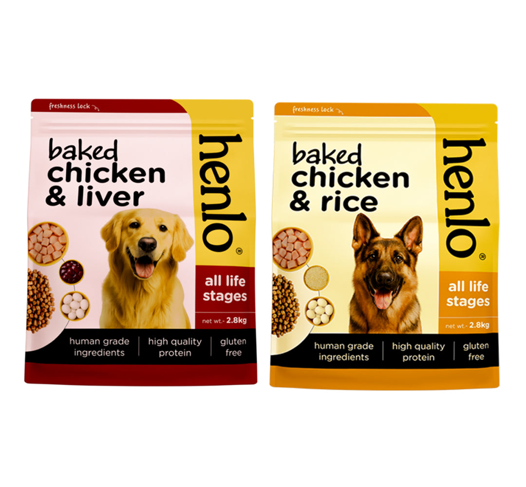 Henlo Baked Chicken & Liver and Chicken & Rice Dog Dry Food Combo Dogs- Dry Food Henlo 2.8kg+2.8kg