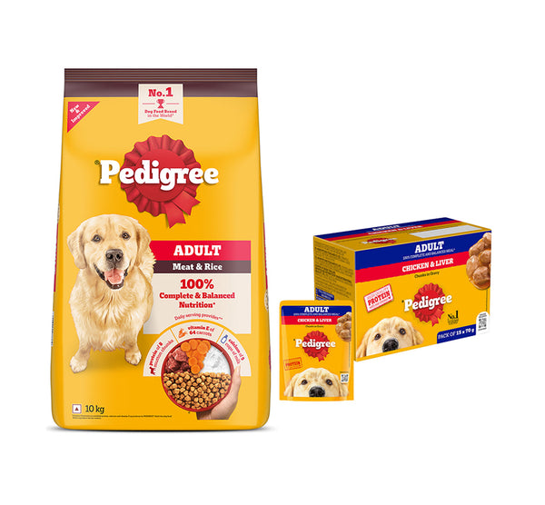 Pedigree Adult Dog Food Combo |Meat & Rice Dry & Chicken & Liver Wet