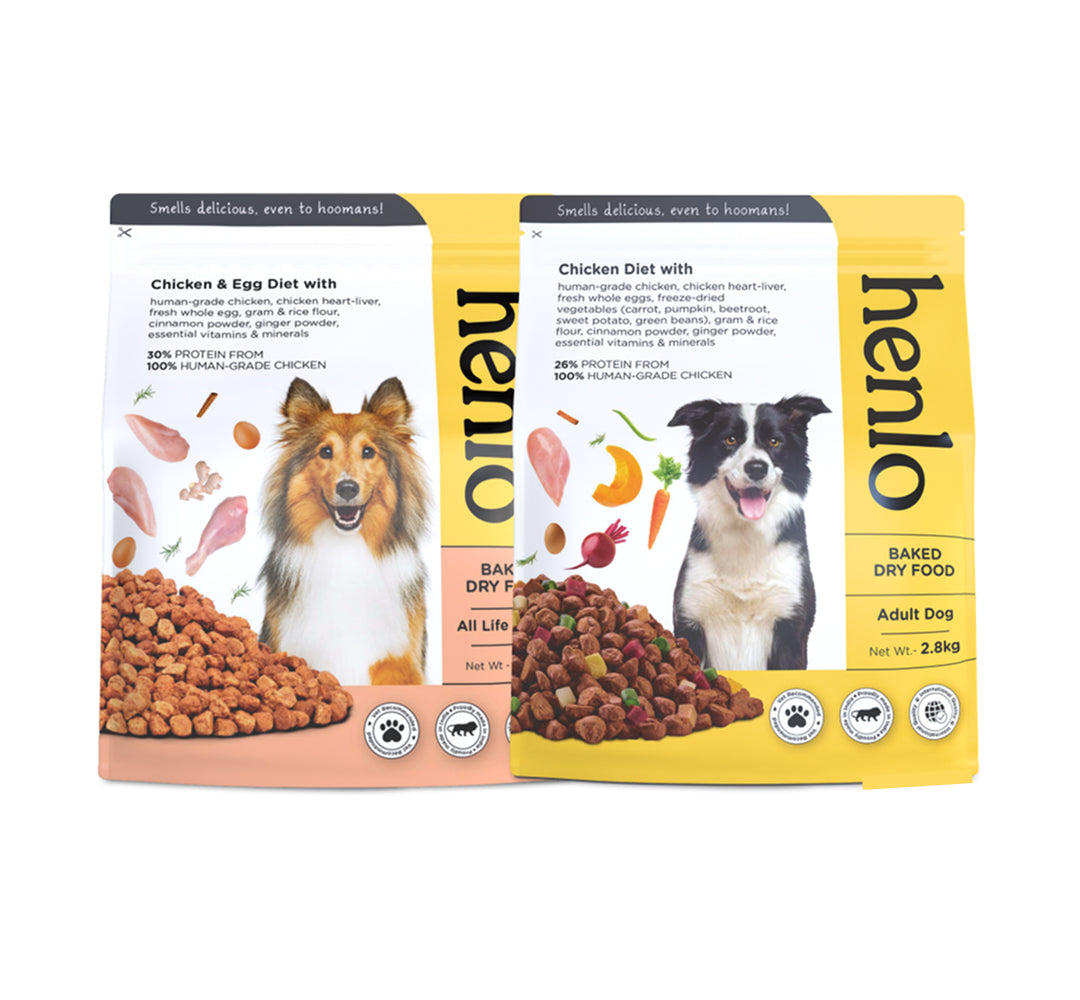 Henlo Chicken & Vegetable and Chicken & Egg Baked Dry Food for Adult Dogs Combo Dogs- Dry Food Henlo 8.4kg+8.4kg