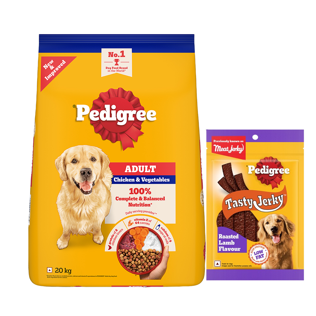 Pedigree Chicken and Vegetables Adult Dog Dry Food Dogs- Dry Food Pedigree 20kg+70g Treat Free