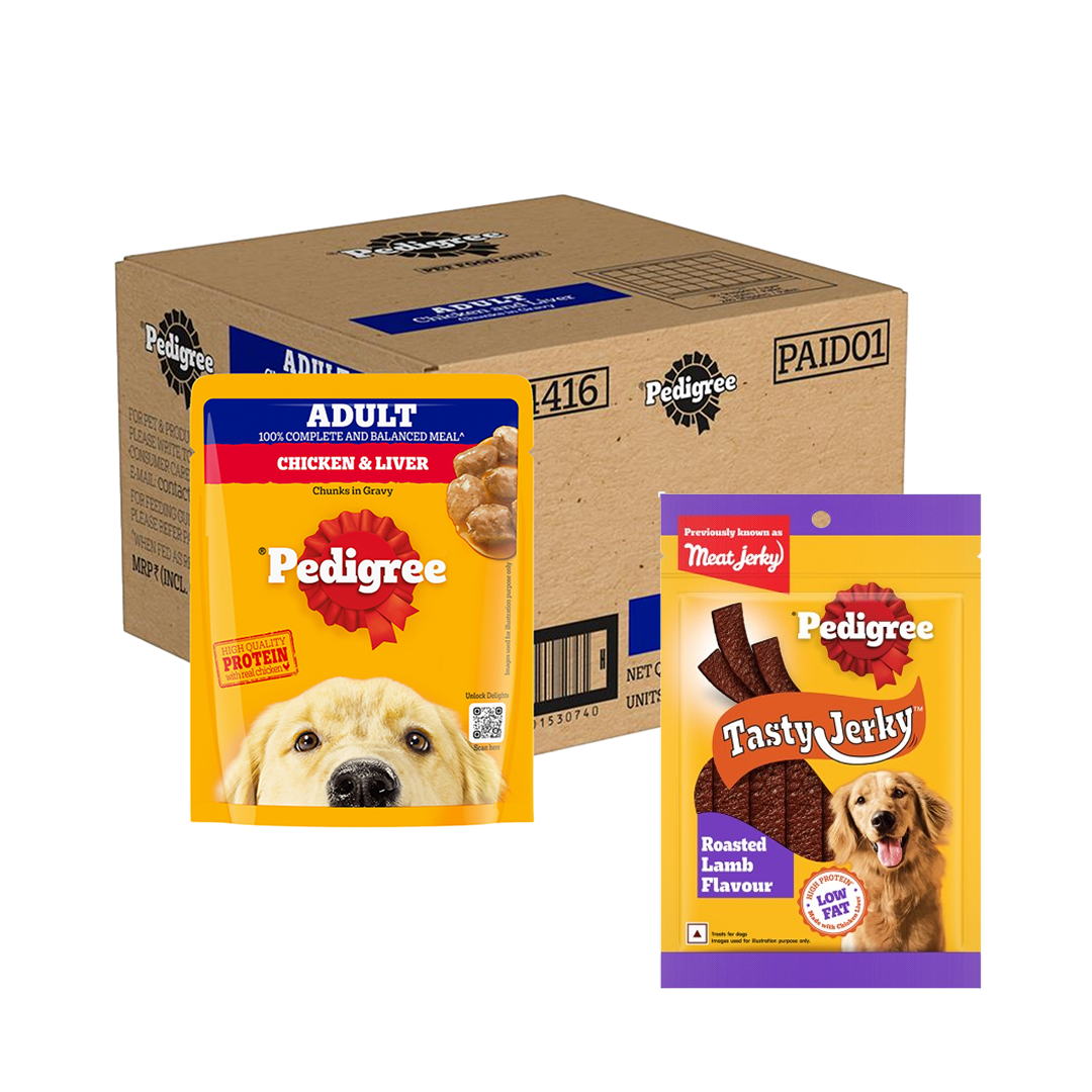 Pedigree Chicken and Liver Chunks in Gravy Adult Dog Wet Food (70g) Dogs-Wet Food Pedigree 120x70g+70g Treat Free