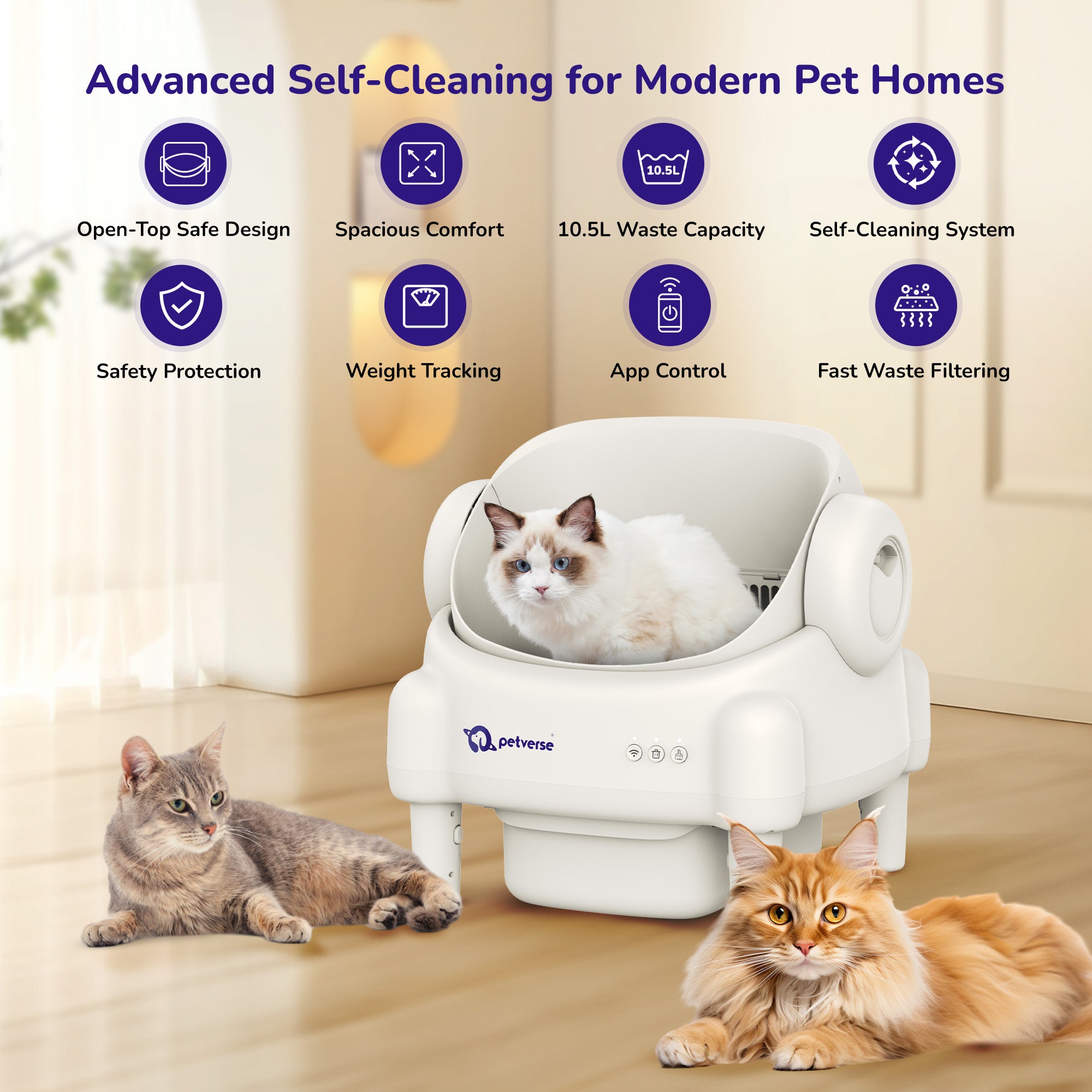 Petverse Automatic Open Top Self Cleaning Litter Box for Cats (White) Litter Supplies Petverse Dropship