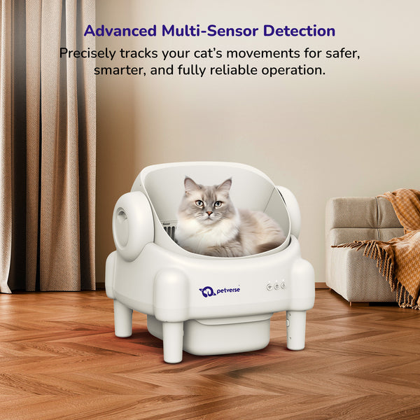 Petverse Automatic Open Top Self Cleaning Litter Box for Cats (White)