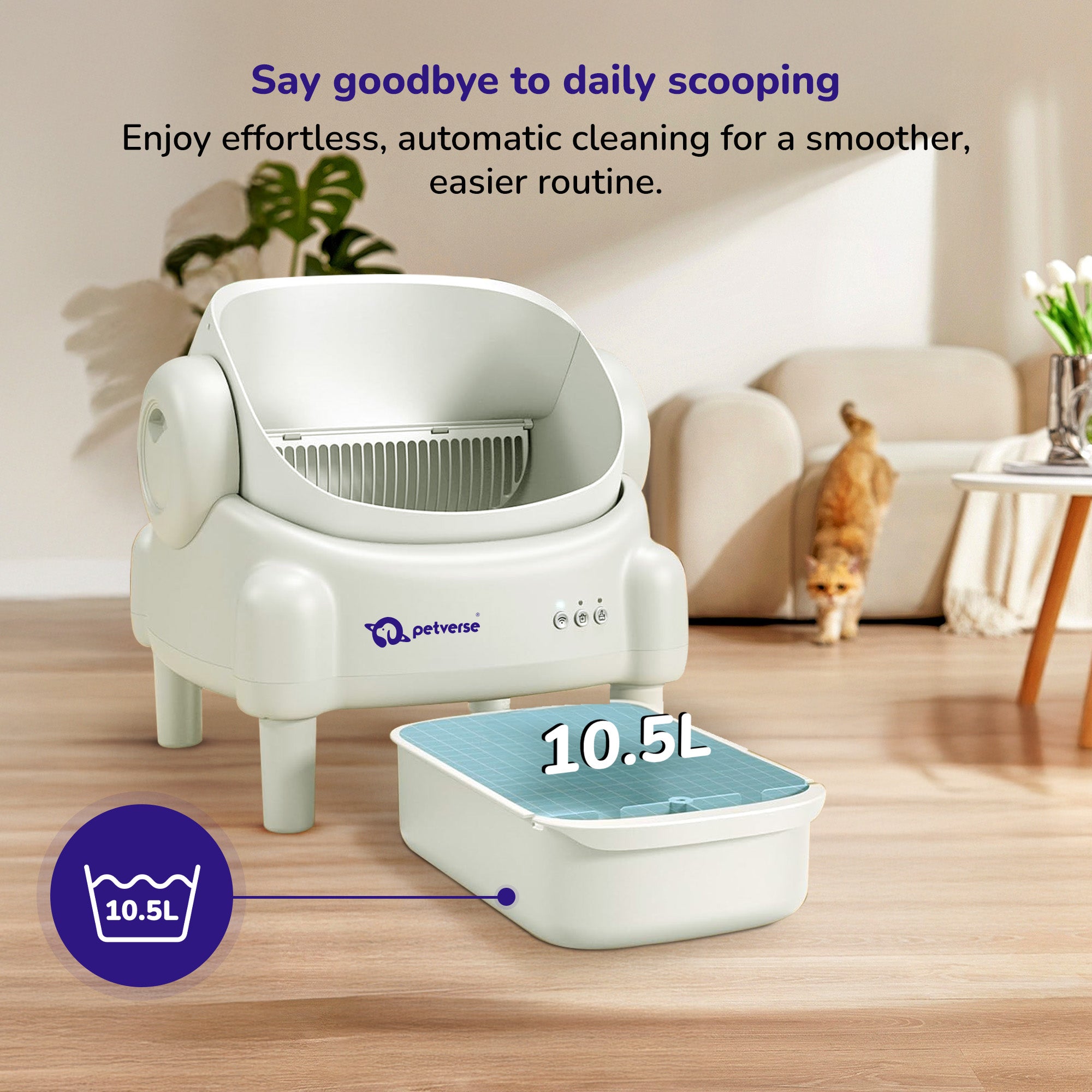 Petverse Automatic Open Top Self Cleaning Litter Box for Cats (White) Litter Supplies Petverse Dropship