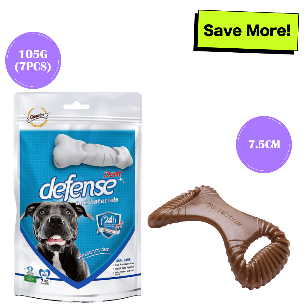 Gnawlers Defense Dent Dental Care Chew Bones & Benebone Bacon Flavored Dental Chew Toy Combo for Dogs Exclusive Combo Exclusive Combo Pack of 2