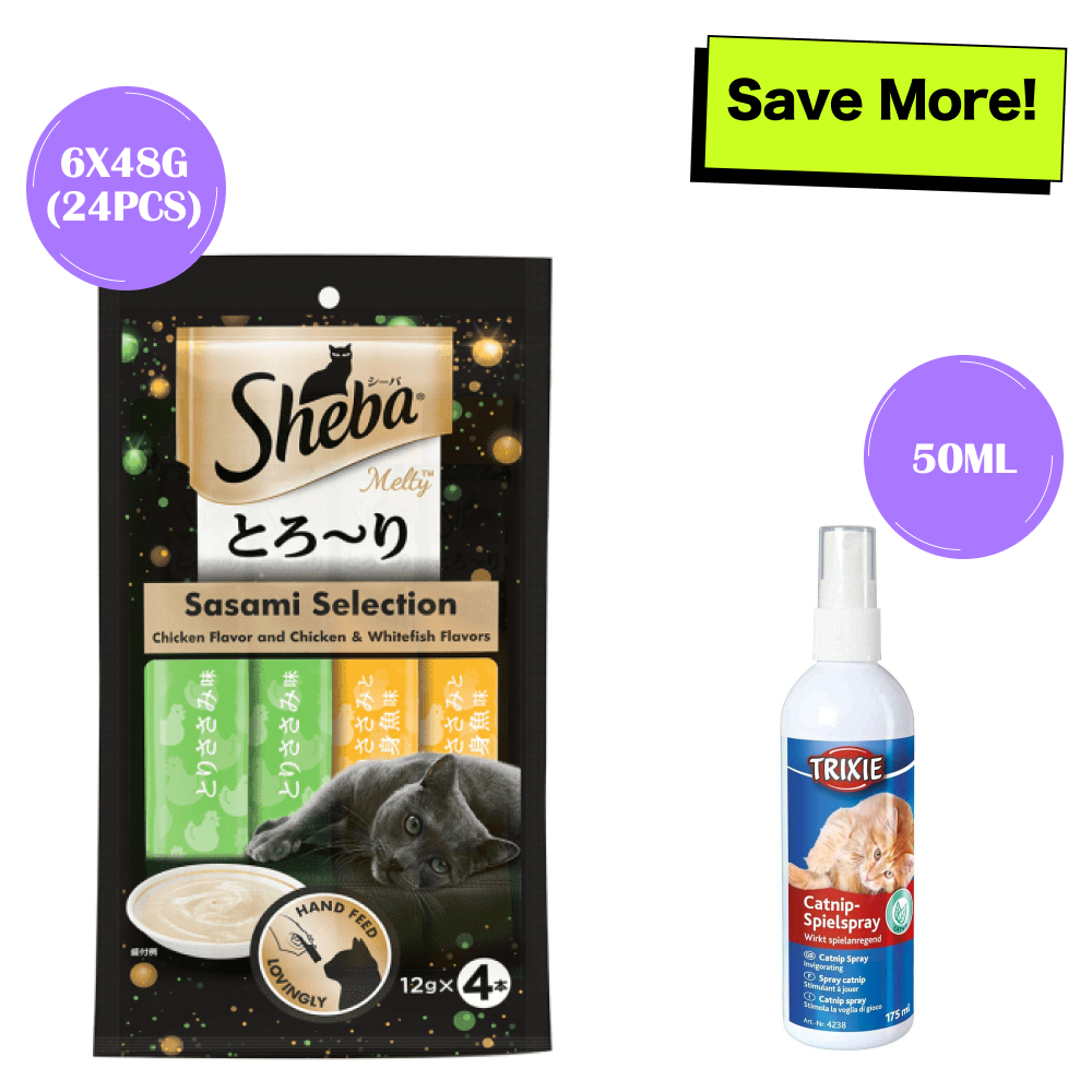 Sheba Chicken & Whitefish Sasami Melty Premium Treats and Trixie Catnip Play Spray for Cats Combo Exclusive Combo Exclusive Combo Pack of 2