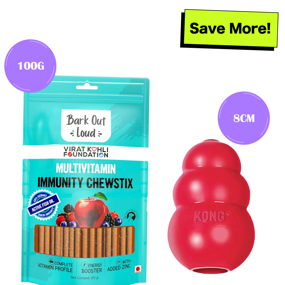 Bark Out Loud Immunity Multi Vitamin Chew Stix and Kong Classic Toy for Dogs and Cats Combo Exclusive Combo Exclusive Combo