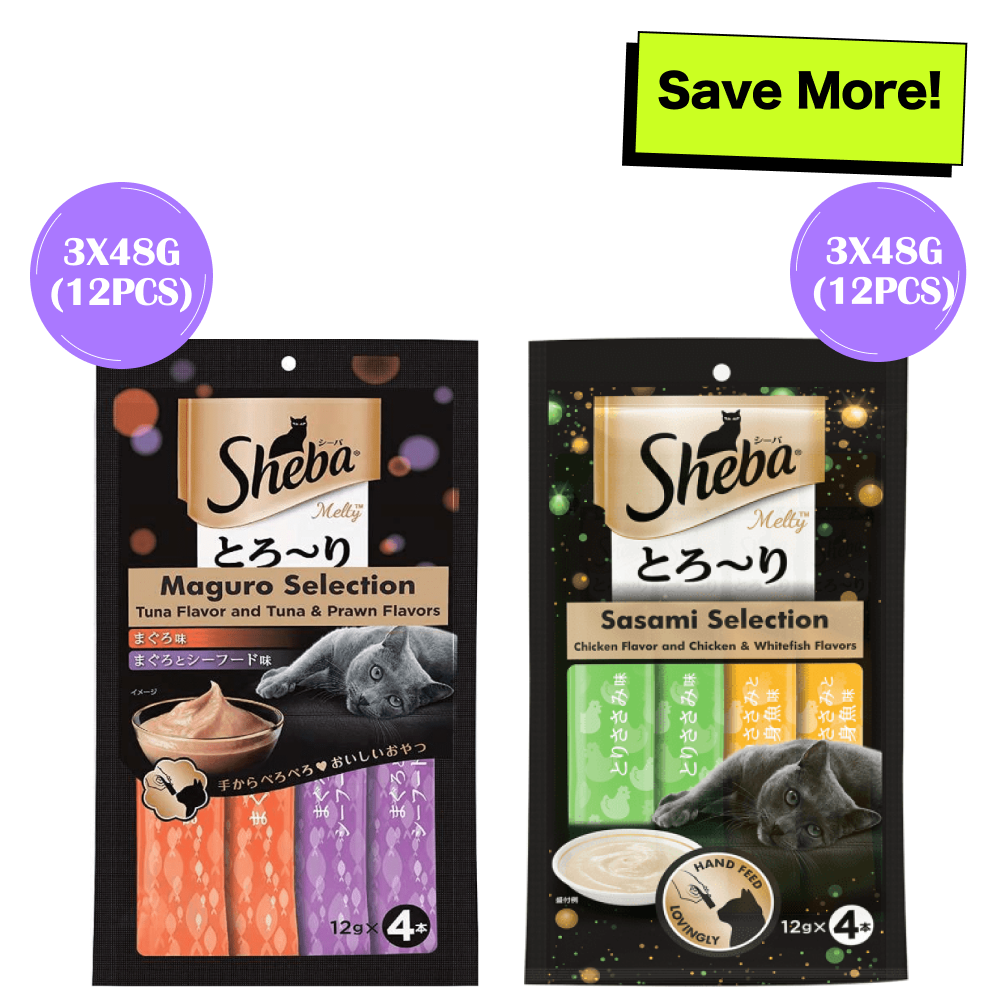 Sheba Chicken & Chicken Whitefish Sasami and Tuna Flavor and Tuna & Prawn Maguro Selection Melty Premium Cat Treats Combo