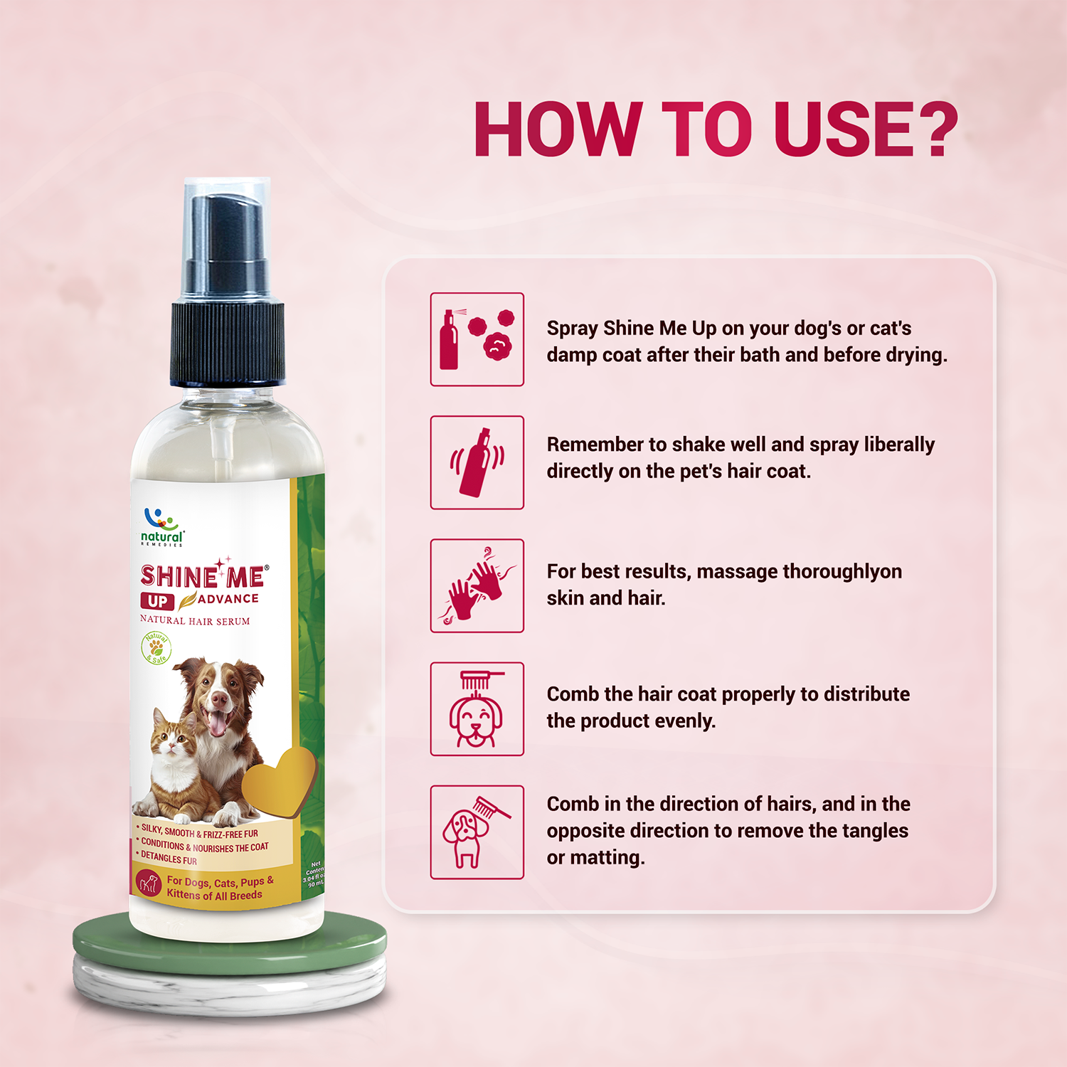 Natural Remedies Shine Me Up Advanced Hair Serum for Dogs and Cats Both-Grooming Supplies Natural Remedies