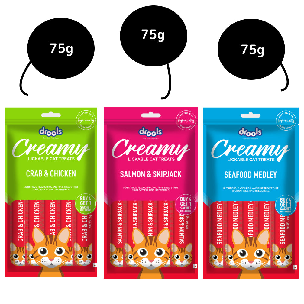 Drools Seafood Medley, Salmon & Skipjack and Crab & Chicken Cat Treats Combo Cats-Treats & Others Drools 3x75g (15pcs)
