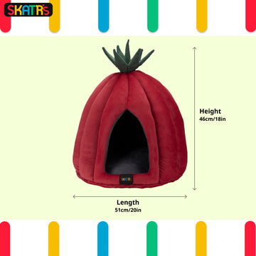 SKATRS Velvet Strawberry Dome House for Cats and Small Dogs