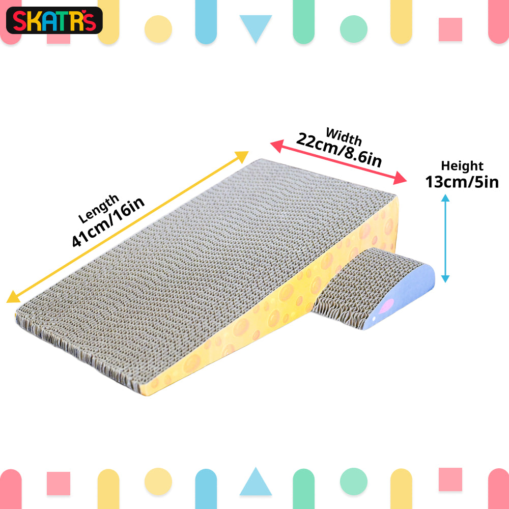 Skatrs Say Cheese Corrugated Cardboard Scratcher Pad Toy with Catnip for Cats (Length 41cm)