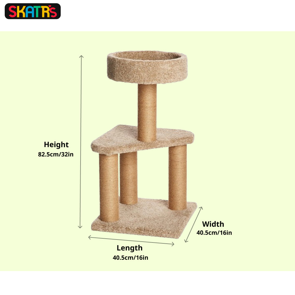 SKATRS Feline Fortress Two Tier Cat Tree with Sisal Post and Say Cheese Cat Scratcher with 2g Premium Catnip Combo