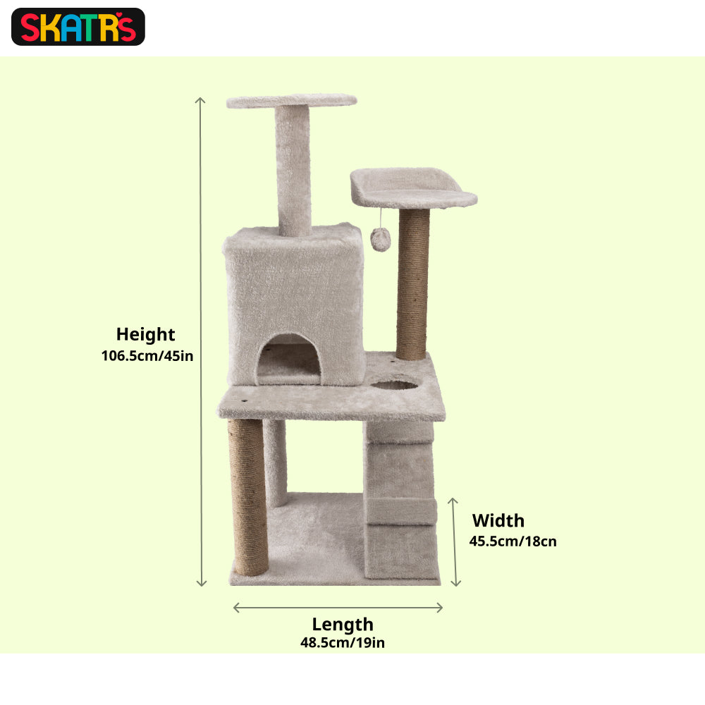 Skatrs Kitty Kastle Multi Level Cat Tree with Condo, Scratching Post, Platform and Ladder Toy (Grey)