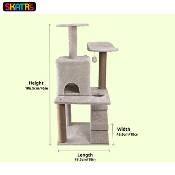 Skatrs Kitty Kastle Multi Level Cat Tree with Condo, Scratching Post, Platform and Ladder Toy (Grey)