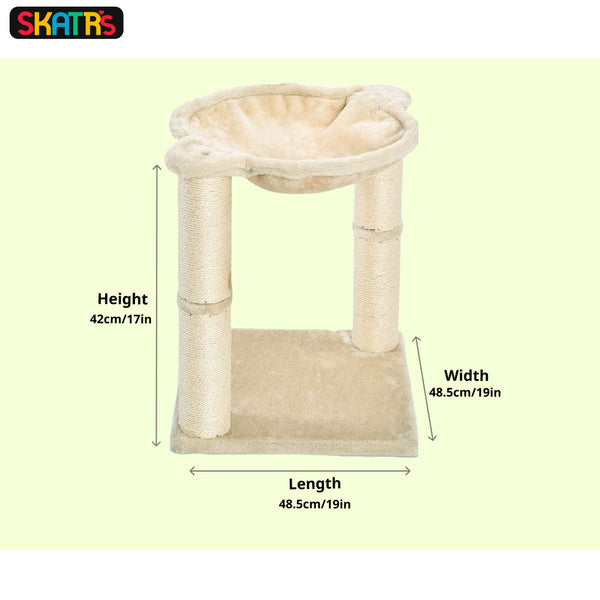 Skatrs Paw Lounge Cat Scratcher with Premium Catnip and Claw Tower Cat Tree with Hammock and Dual Scratching Post Toy Combo