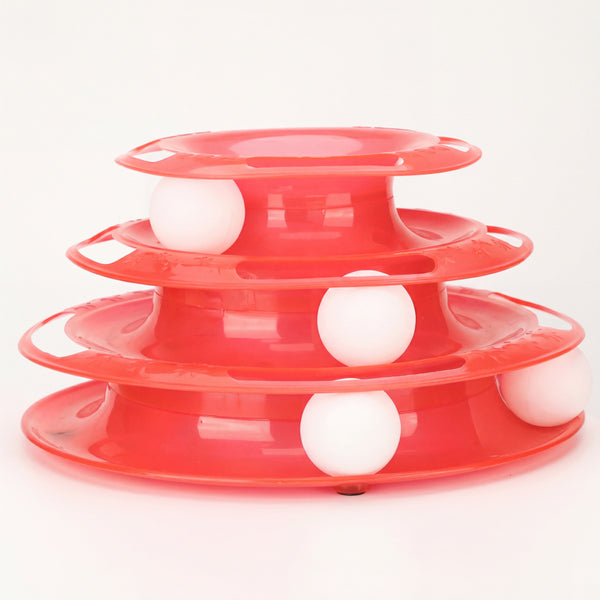 Skatrs Interactive 3 Level Tower Track with Balls Toy for Cats (Red)