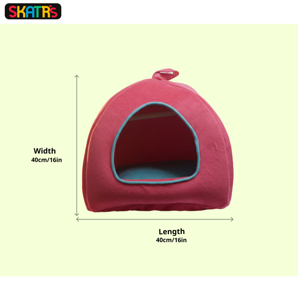 Skatrs Cozy House for Cats, Kittens and Small Dogs (Red and Teal Blue) Cats-Bedding, Mats & Travel Supplies Skatrs