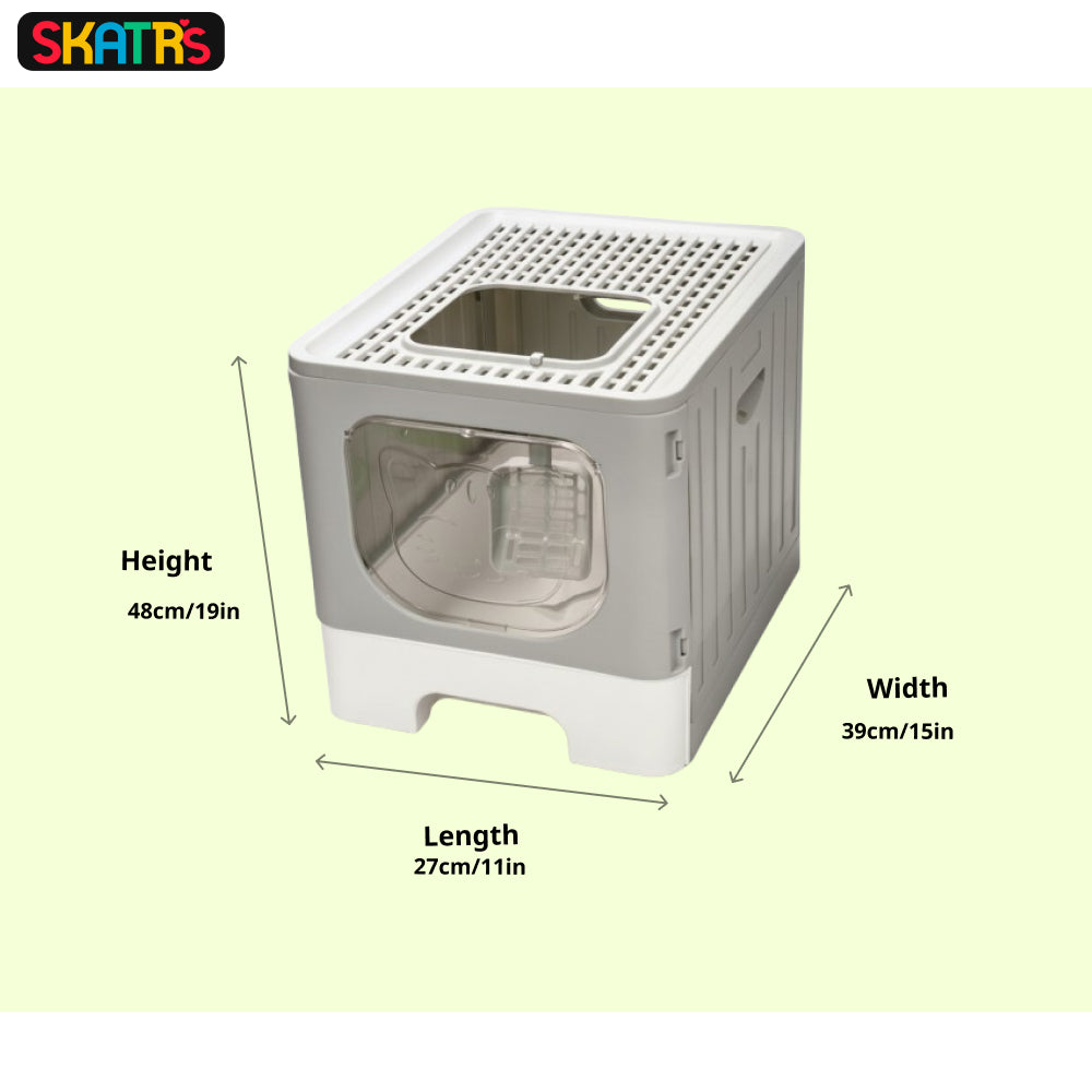 Skatrs Foldable Covered Cat Litter Box with Anti-Spill Tray Easy Cleaning Spacious Design Top and Side Openings Litter Tray for Cats and Kittens Litter Supplies Skatrs