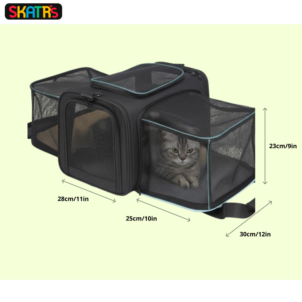 Skatrs Foldable Expandable Pet Travel Carrier Bag for Small Dogs, Adult Cats & Kittens (Grey with Neon Green) Both-Bedding, Mats & Travel Supplies Skatrs