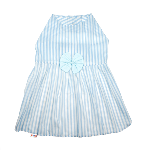 Skatrs Cotton Dress for Dogs and Cats (Blue and White Stripe)