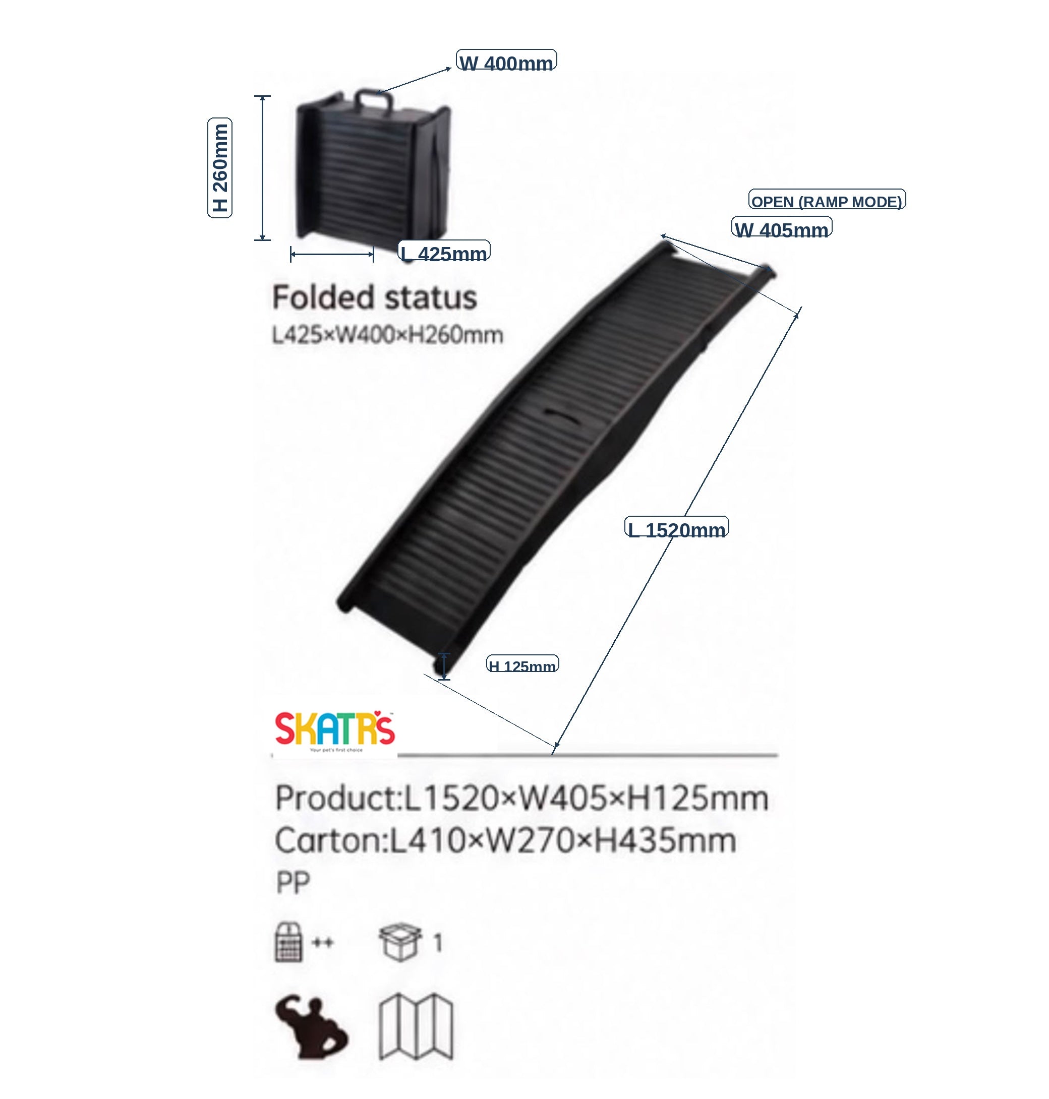 Skatrs Folding Anti Slip Coated Ramp for Dogs & Cats Both-Toys Skatrs