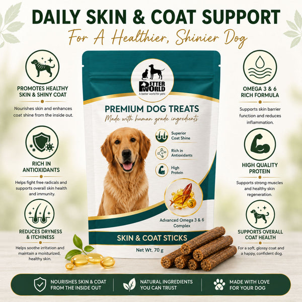 Petter World Skin & Coat Sticks with Omega 3 & 6 Dog Treats