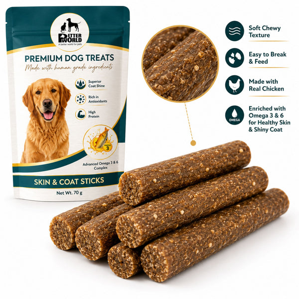 Petter World Skin & Coat Sticks with Omega 3 & 6 Dog Treats