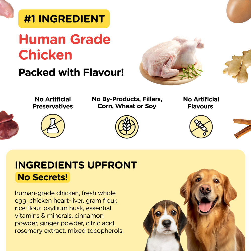 Henlo Chicken and Egg Baked Dry Food for Adult Dogs & Puppies | 100% Human Grade Ingredients