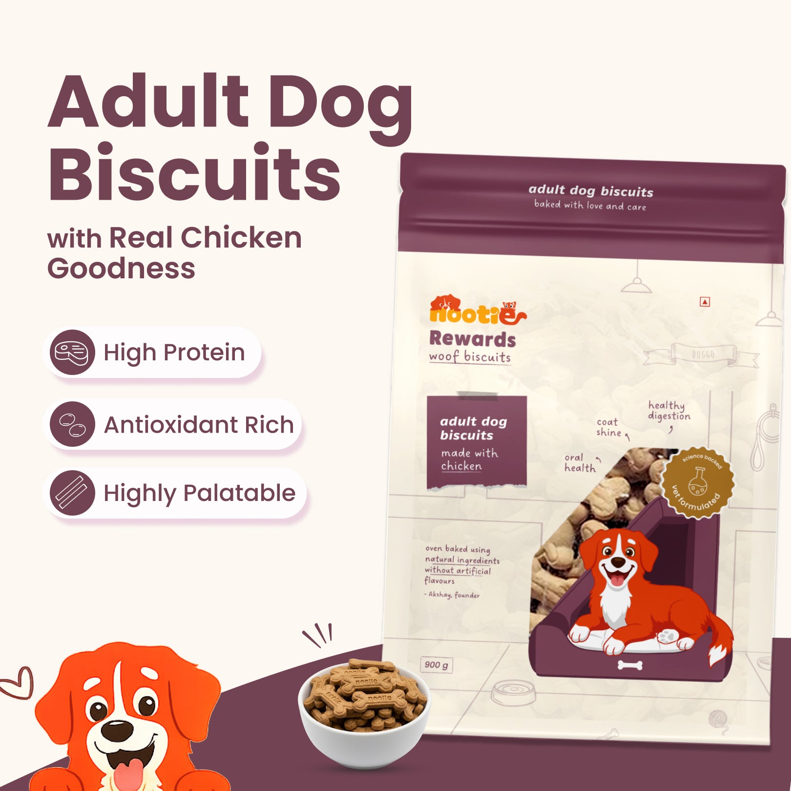 Nootie Chicken & Peanut Butter Flavour Biscuits Adult Dog Treats Dog Treats + Others Nootie