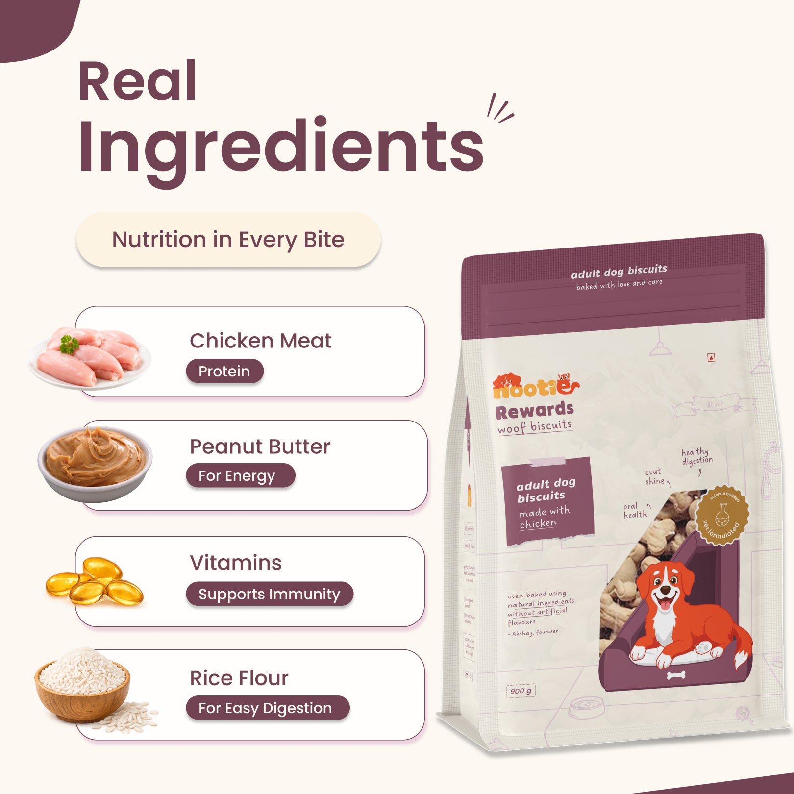 Nootie Chicken & Peanut Butter Flavour Biscuits Adult Dog Treats Dog Treats + Others Nootie