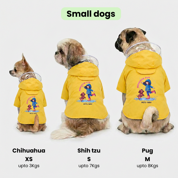 Pets Way Mistiq Yellow Monsoon Fun Raincoat for Dogs