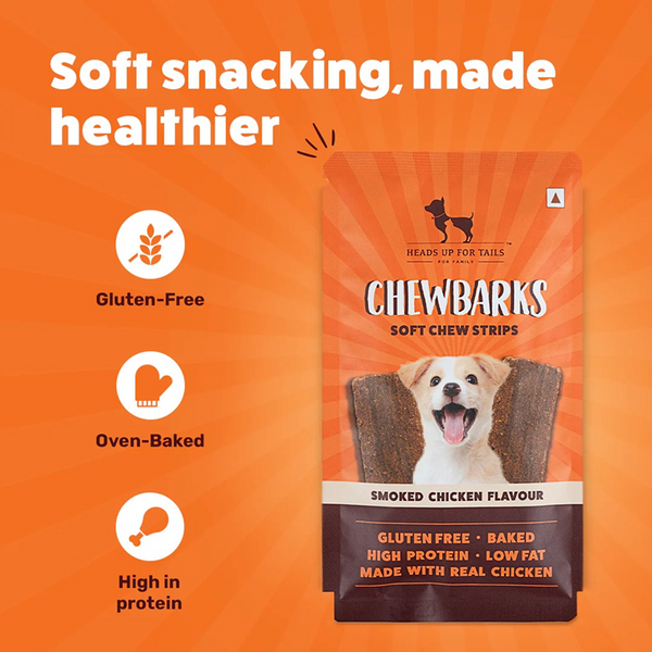 HUFT Chewbarks Gluten Free Smoked Chicken Soft Chew Strips Dog Treats