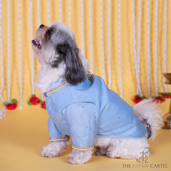 The Papaw Cartel Soft Cotton Embellished Koti Kurta for Dogs & Cats (Powder Blue)