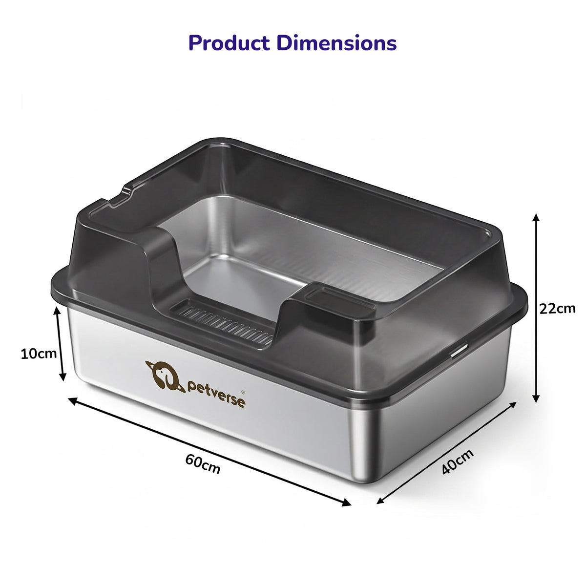 Petverse Stainless Steel High Sides with Centre Opening Litter Box for Cats (Grey) Litter Supplies Petverse Dropship