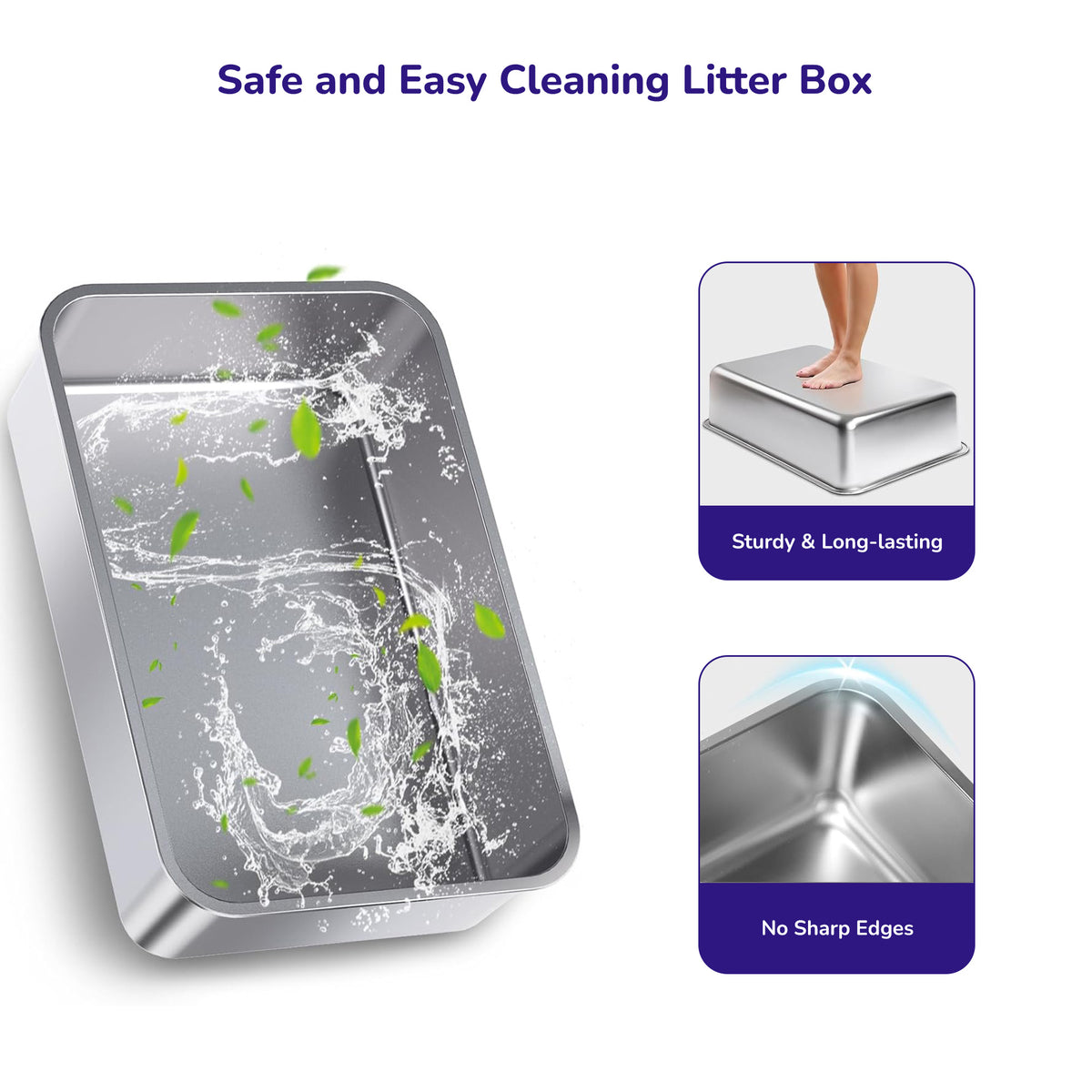 Petverse Stainless Steel High Sides with Centre Opening Litter Box for Cats (Grey) Litter Supplies Petverse Dropship