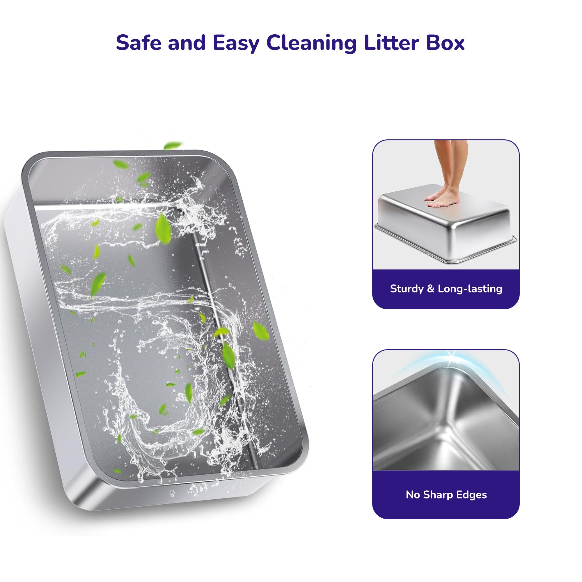 Petverse Stainless Steel Side Opening Litter Box for Cats (Grey) Litter Supplies Petverse Dropship