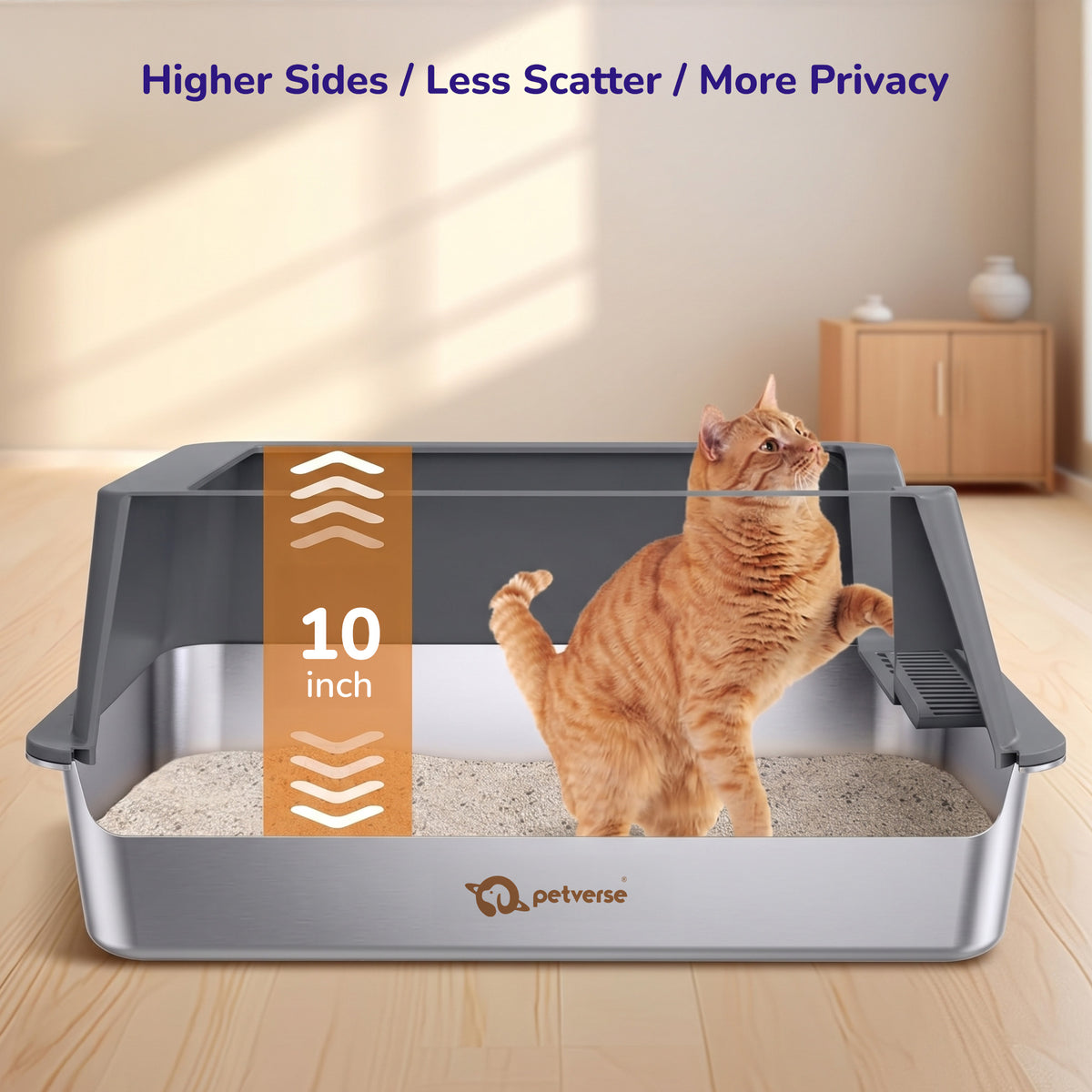 Petverse Stainless Steel Side Opening Litter Box for Cats (Grey) Litter Supplies Petverse Dropship