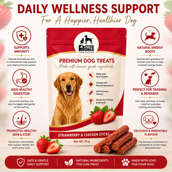 Petter World Strawberry & Chicken Sticks Gourmet Soft Dog Treats