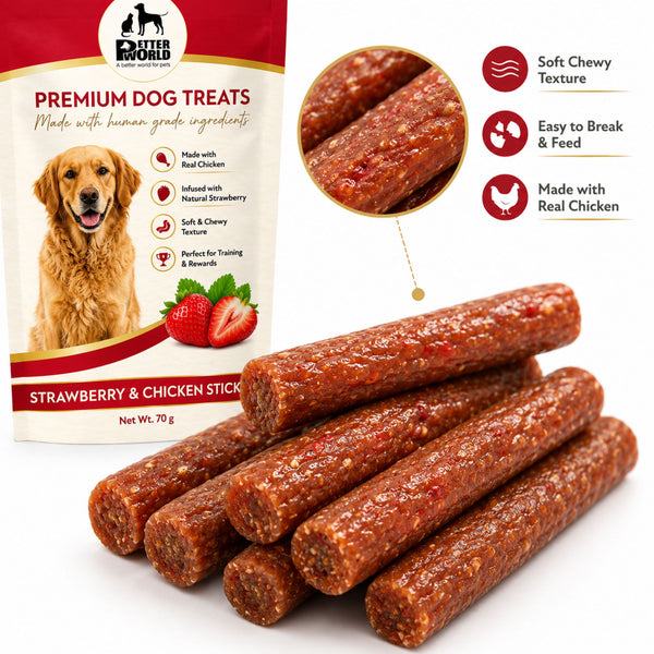 Petter World Strawberry & Chicken Sticks Gourmet Soft Dog Treats