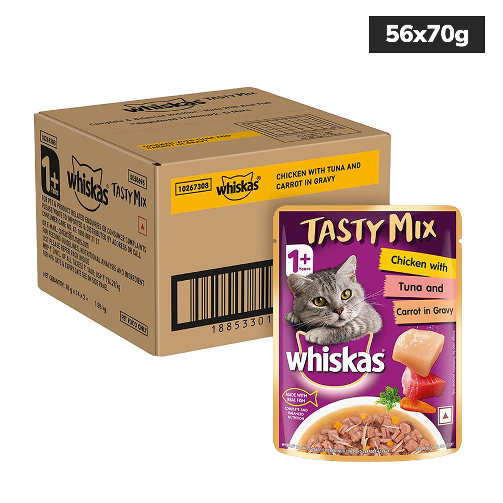 Whiskas Chicken With Tuna And Carrot in Gravy Tasty Mix Adult Cat Wet Food Cats-Wet Food Whiskas 56x70g
