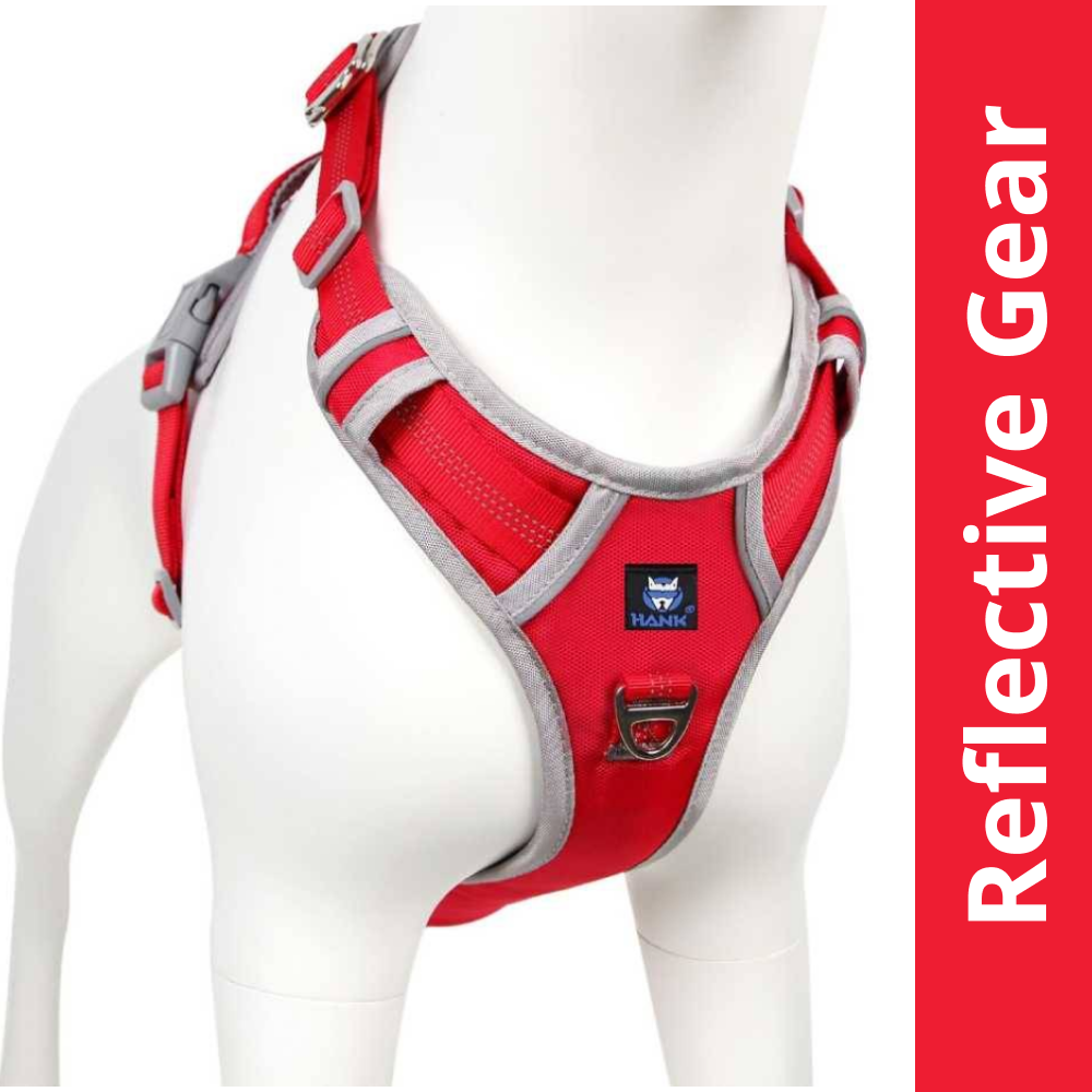 Hank 3M Reflective Harness for Puller Dogs (Grey/Red) Dogs-Collar, Leashes, harnesses Hank S:17-22in Chest