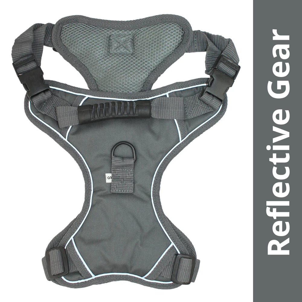Pawpourri Adjustable Reflective Padded Harness for Dogs (Grey) Dogs-Collar, Leashes, harnesses Pawpourri Dropship S:16-21in Chest