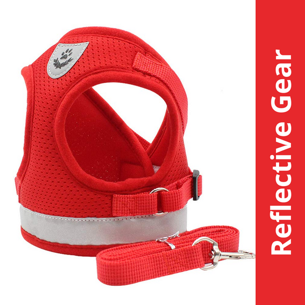 QPets Reflective Mesh Vest Harness with Leash for Dogs and Cats (Red)