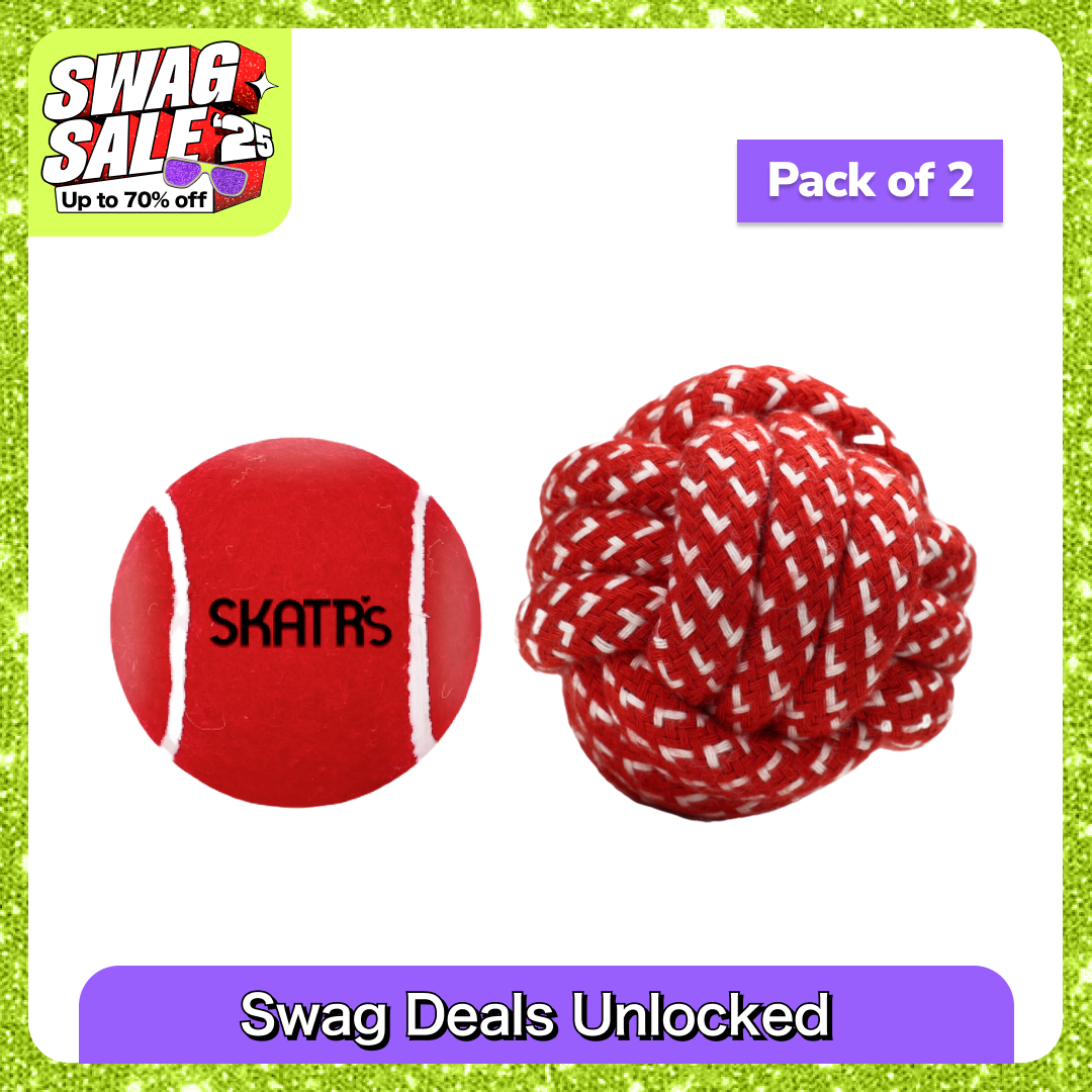 Skatrs Tennis Ball for Dogs and Ball Shaped Rope Chew Toy for Cats & Dogs Combo Both-Toys Skatrs Pack of 2