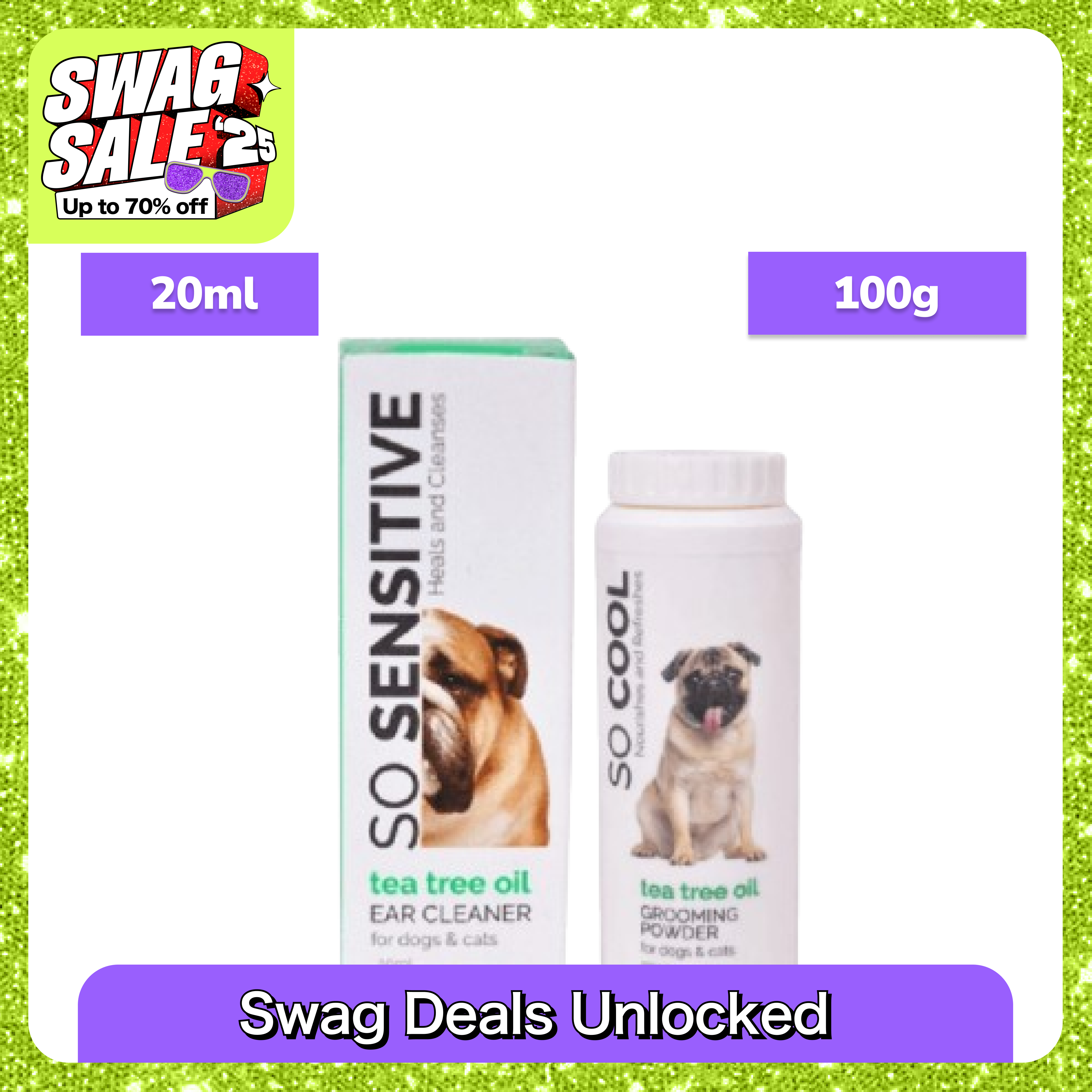 BI Grooming Cool Tea Tree Oil Powder and Sensitive Tea Tree Oil Ear Cleaner for Dogs and Cats Combo