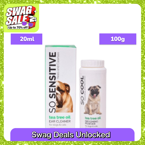 BI Grooming Cool Tea Tree Oil Powder and Sensitive Tea Tree Oil Ear Cleaner for Dogs and Cats Combo