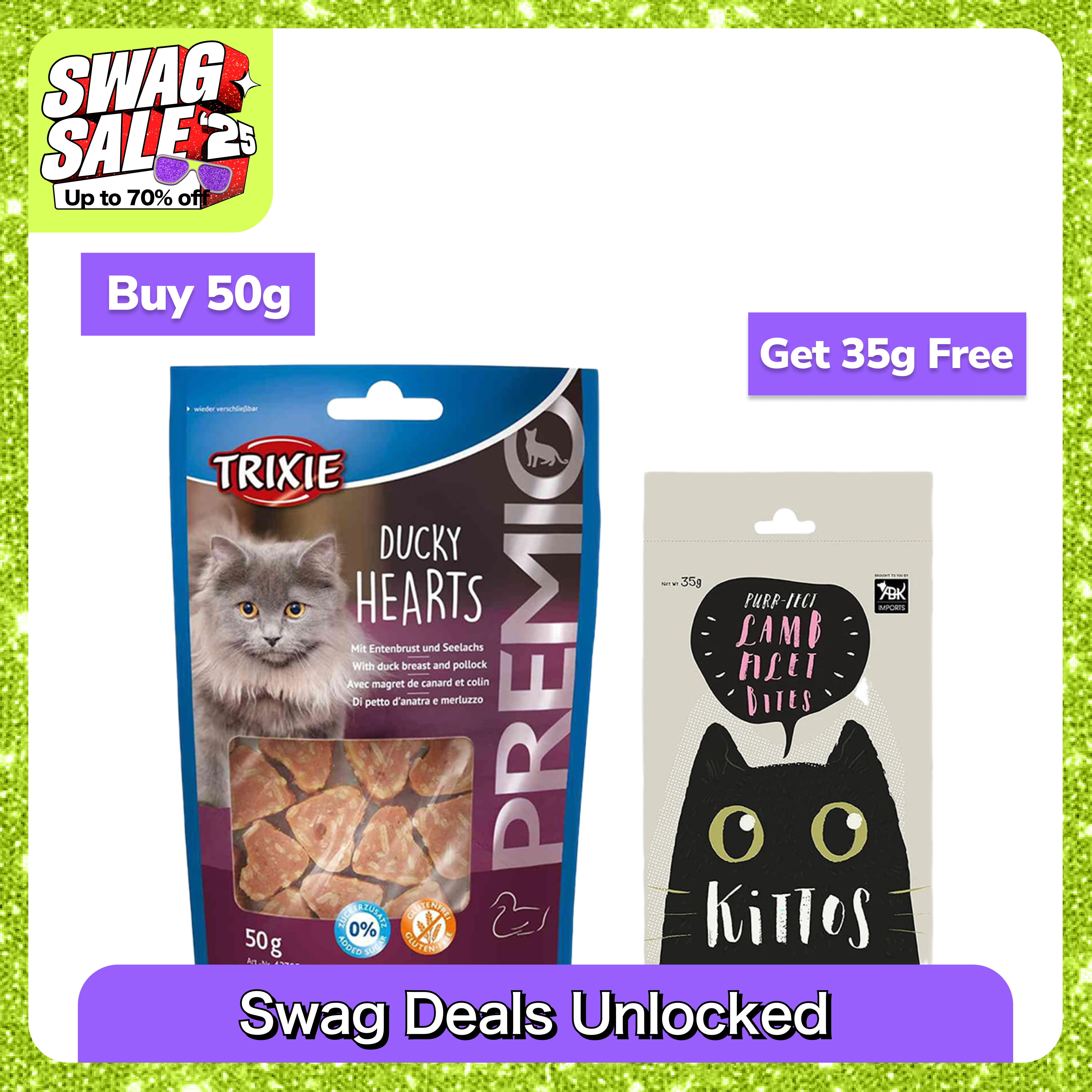 Trixie Premio Ducky Hearts & Kittos Purr fect Lamb Filet Bites Cat Treats Cats-Treats & Others Exclusive Combo 50g+35g Free